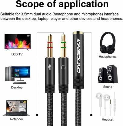 3.5mm Headphone Splitter, Gold Plated Headset 3.5mm Female to 2 Dual Male Microphone Audio Stereo Jack for PC, Laptop 0.2 m Stereo Audio Cable (Compatible with PC, Laptop, Black)